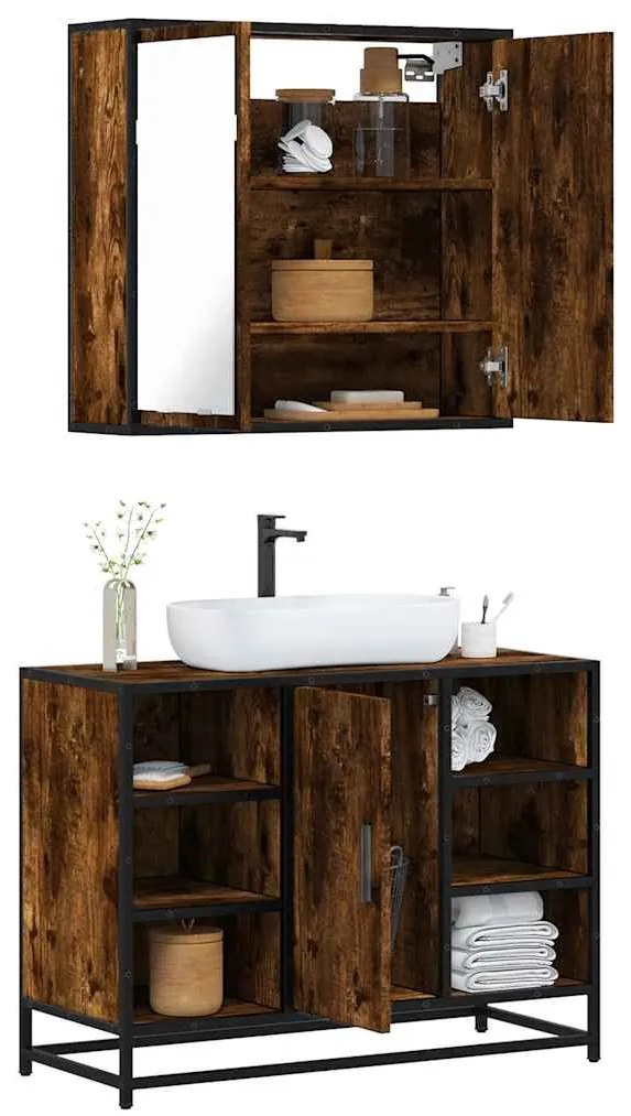 vidaXL 2 pcs conj. móveis casa de banho derivados madeira cor fumado
