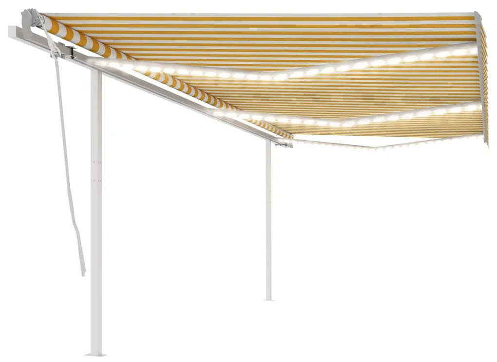 Toldo retrátil manual com LED 6x3,5 m amarelo e branco