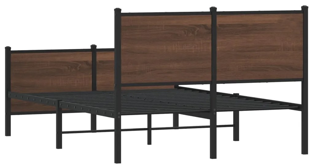 Estrutura de cama sem colchão 137x190cm metal carvalho castanho