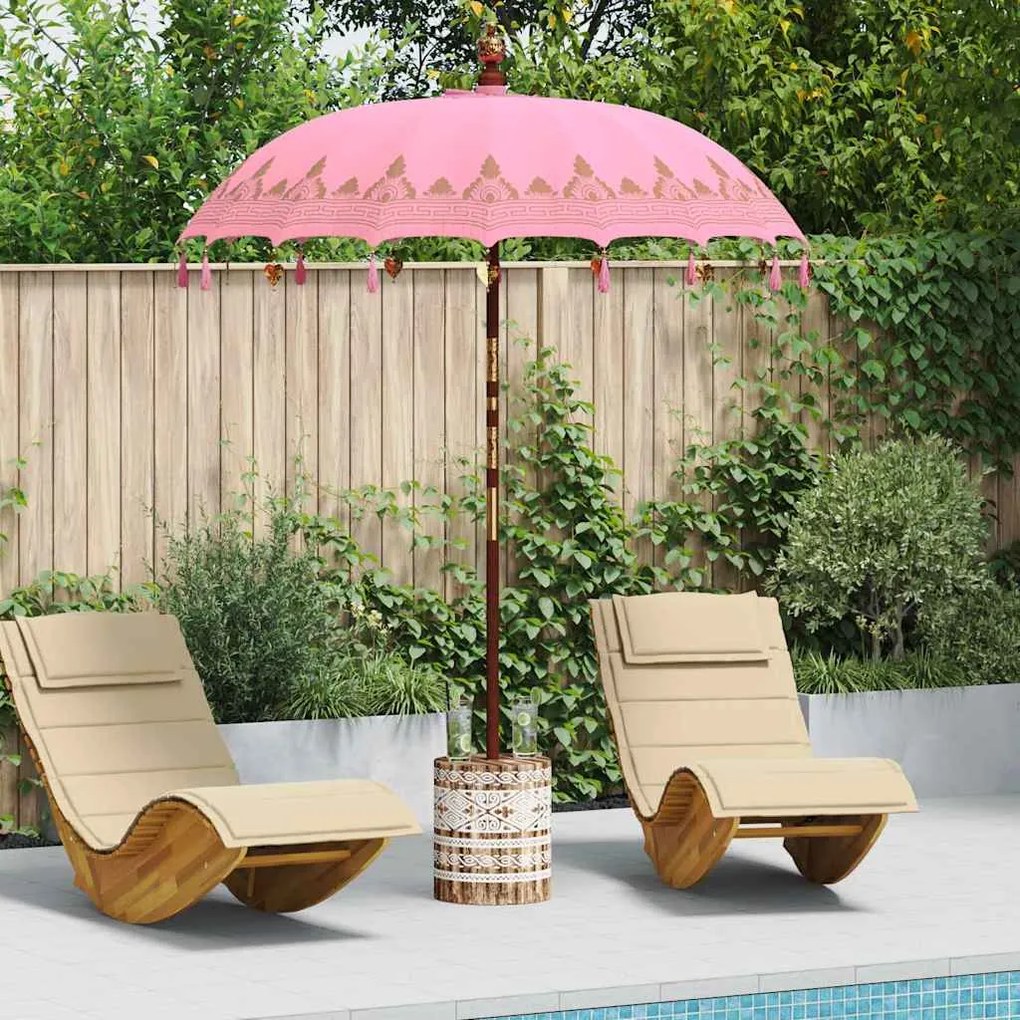 vidaXL Parasol Balinês 260 Rosa 180-190 cm Algodão e madeira sólida