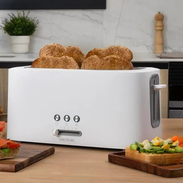 Torradeira de 1630 W Toast&amp;Taste 16000 Extra Doble White, 2 ranhuras extralargas longas, Função Reaquecer, Descongelar e Cancelar, plástico, suporte s