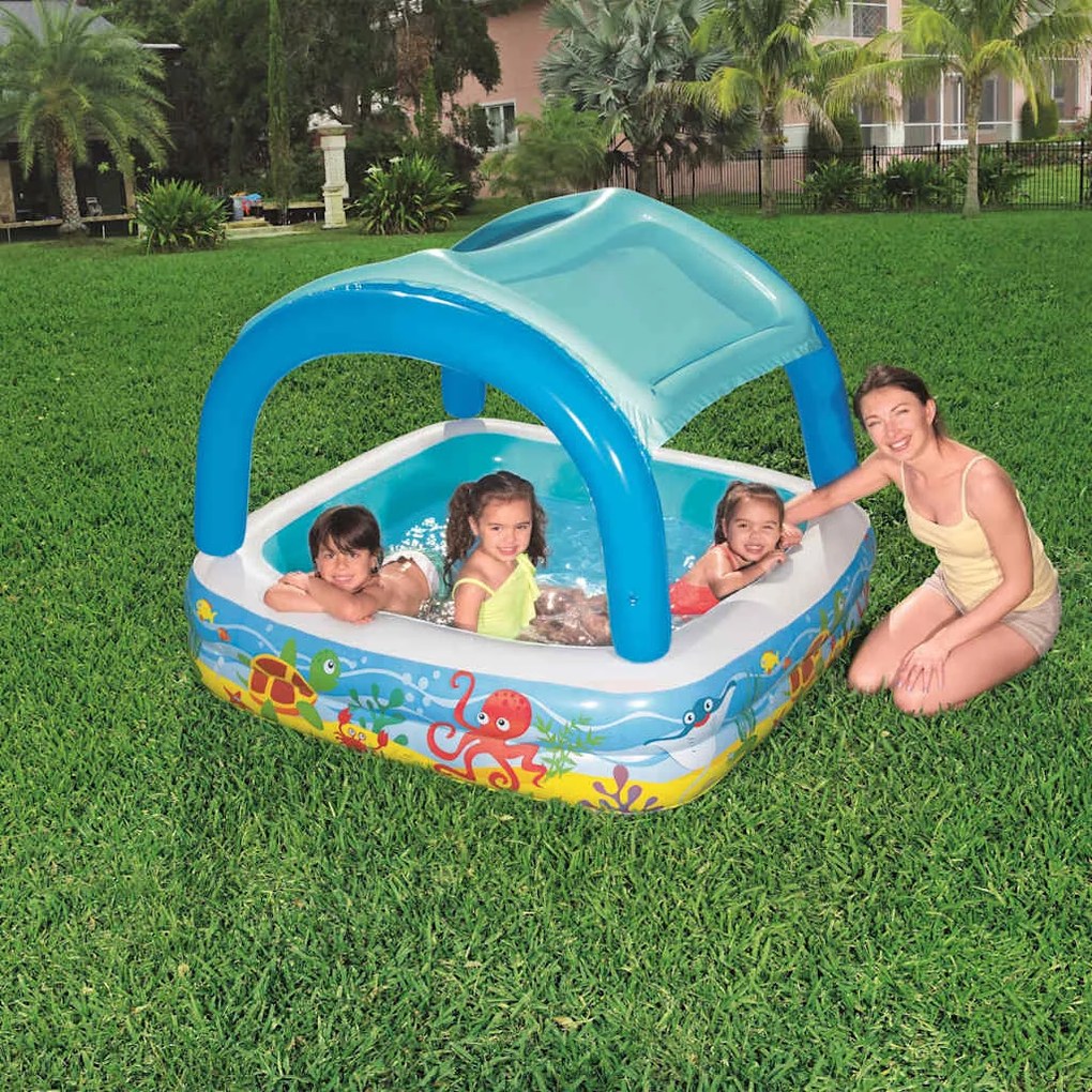 Piscina de brincar com toldo azul 140x140x114 cm