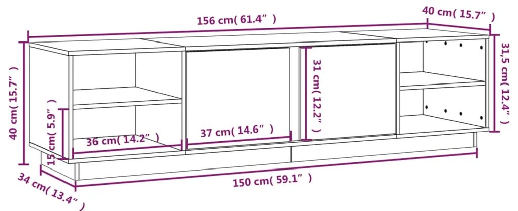 Móvel de TV 156x40x40 cm madeira de pinho maciça branco