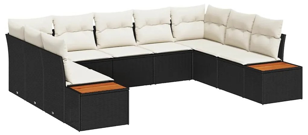Conjunto de Sofá de Jardim de 5 Peças com Almofadas Preto Rattan Acáci