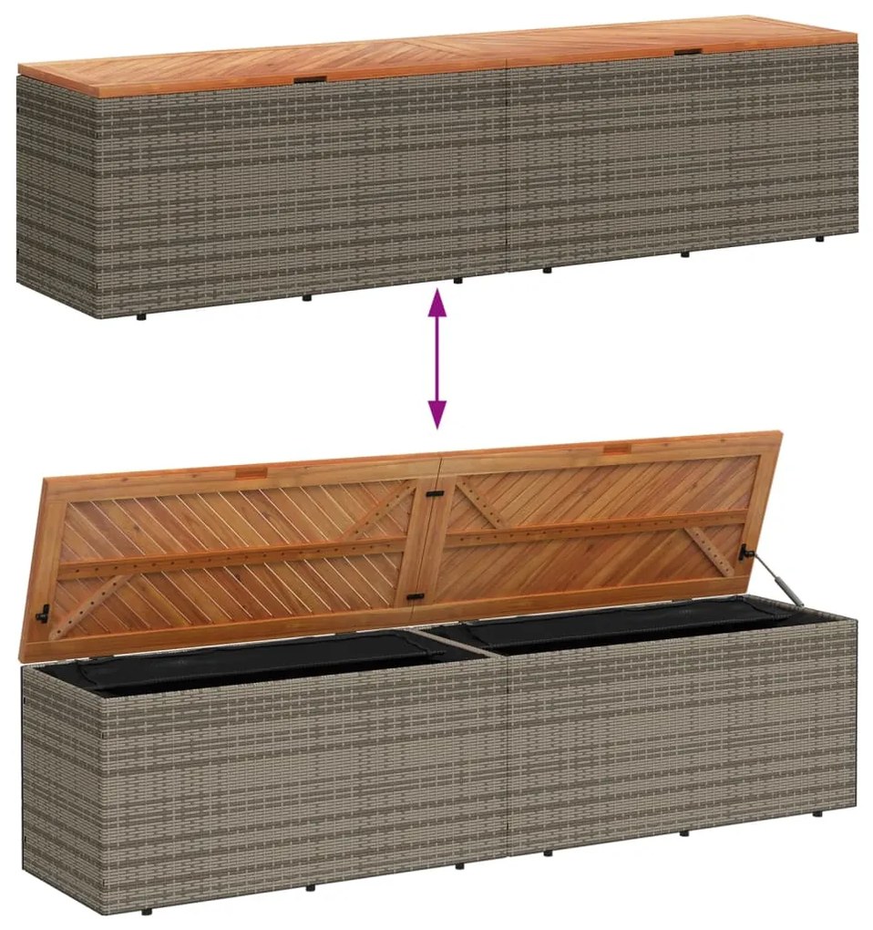 Caixa arrumação jardim 220x50x54 cm vime PE/acácia maciça cinza