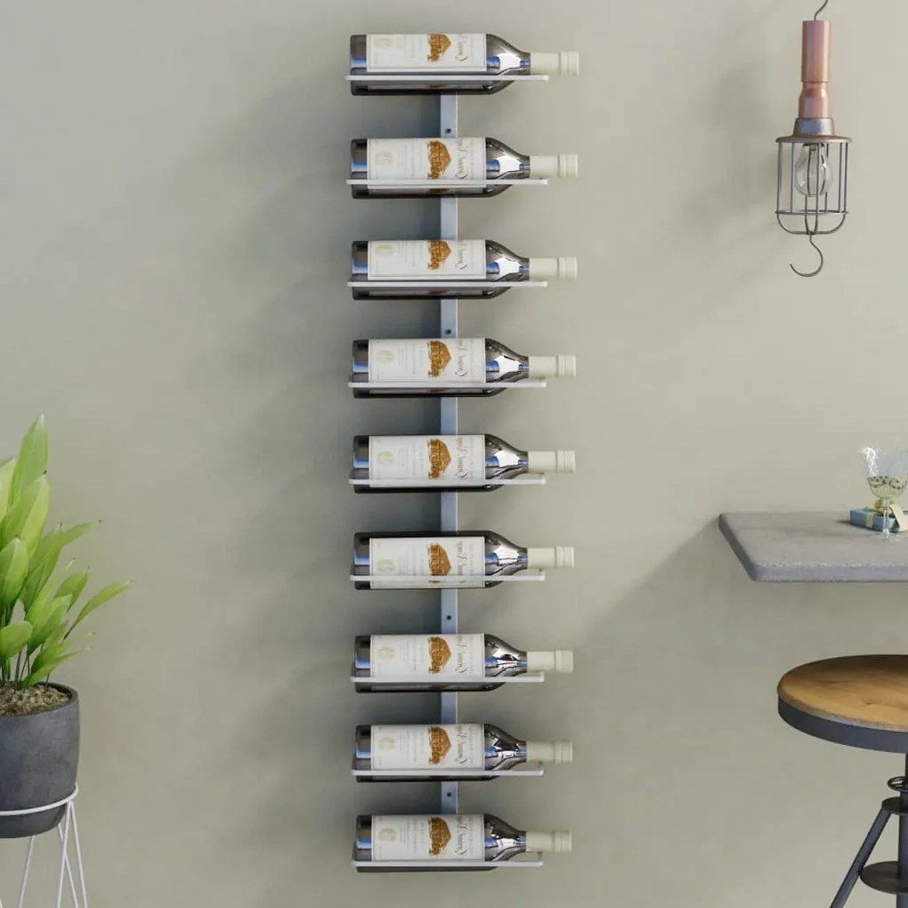 340900 vidaXL Garrafeira de parede para 9 garrafas ferro branco