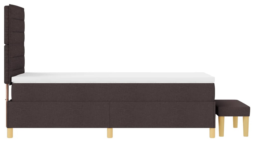 Cama Box Spring com Colchão &amp; Banco Marrom Escuro 80x200 cm Tecido