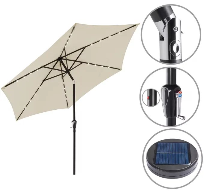 Guarda-sol solar LED Miami alumínio Ø270 cm proteção UV 80+ bege