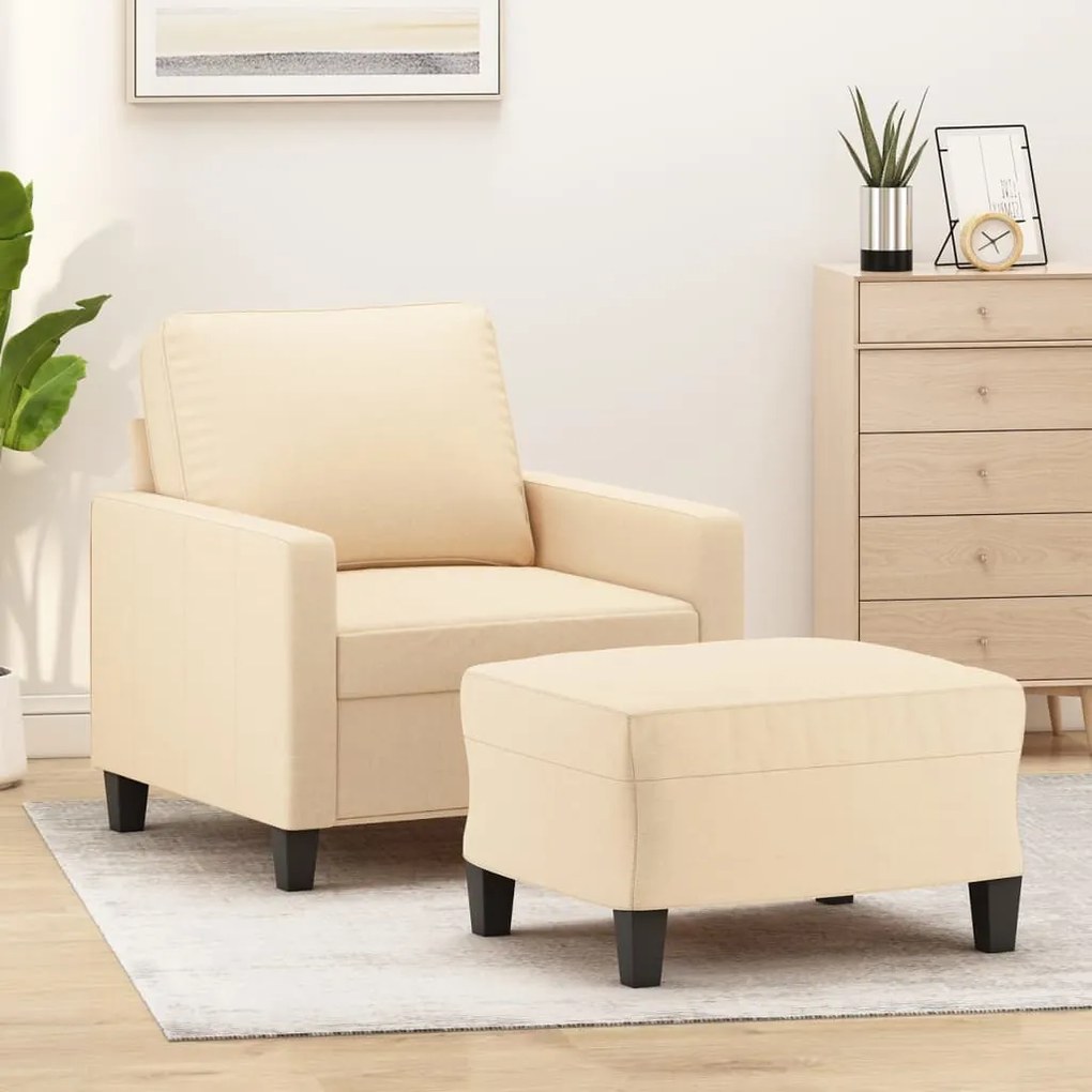 vidaXL Poltrona com apoio de pés 60 cm tecido cor creme