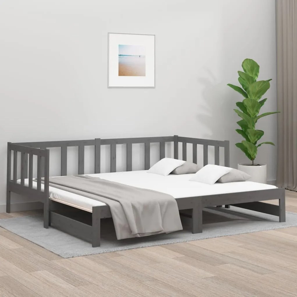 814666 vidaXL Estrutura sofá-cama de puxar 2x(90x190) cm pinho maciço cinza