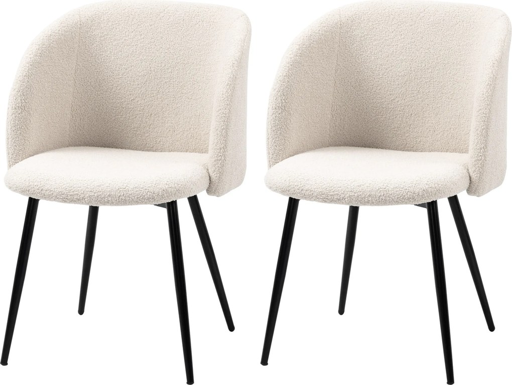 Conjunto de 2 cadeiras de sala de jantar com encosto em tecido com efeito de lã felpuda e pés em aço, 55 x 62 x 80 cm, bege e preto
