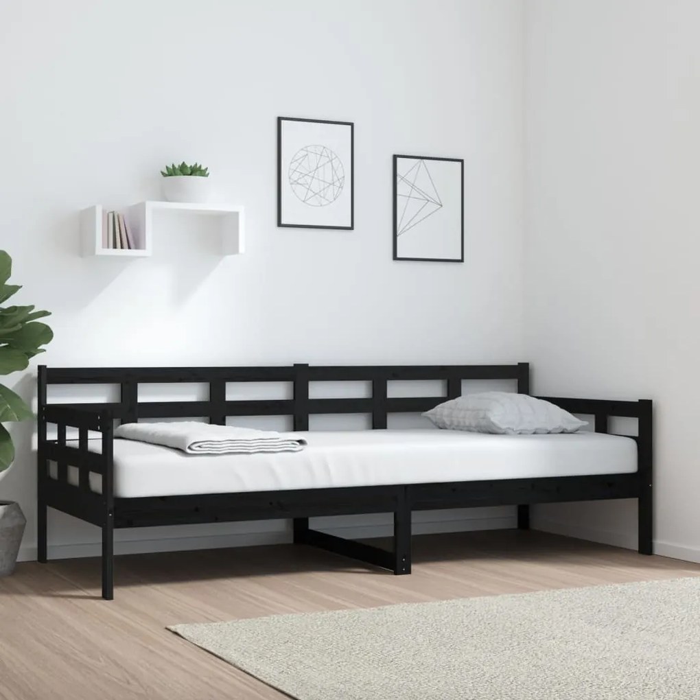 vidaXL Sofá-cama 80x200 cm madeira de pinho maciça preto