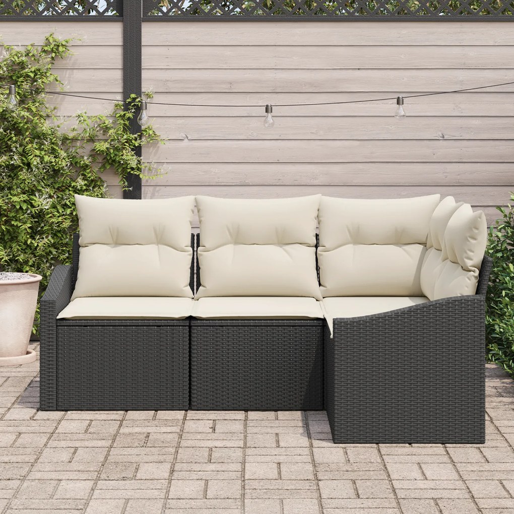 Conjunto de Jantar de Jardim com 4 Peças e Almofadas em Rattan Preto