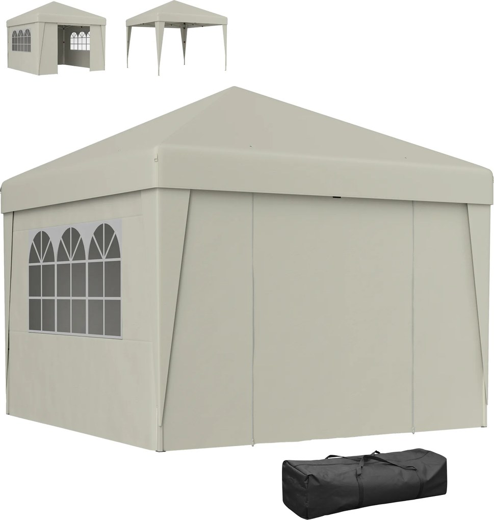 Tenda de jardim dobrável 3 x 3 x 2,75 m com proteção UV 30+ com janelas + laterais + saco de transporte creme