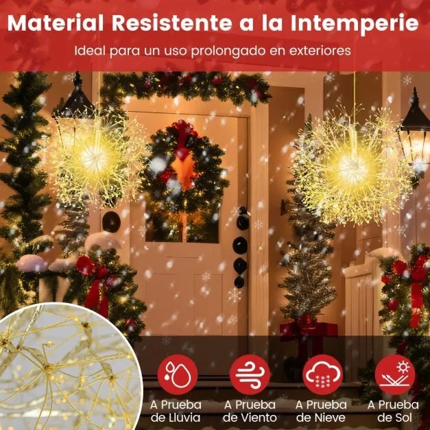Conjunto de 2 luzes suspensas de Natal 54 cm e 44 cm Ornamentos suspensos para exterior pré-iluminados com 1488 bolas de luz LED
