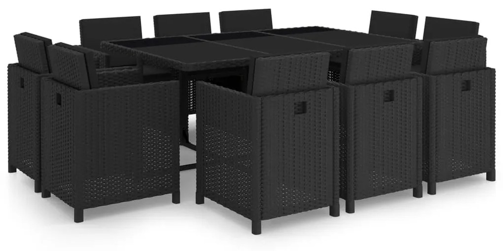 vidaXL 11 pcs conjunto jantar exterior com almofadões vime PE preto