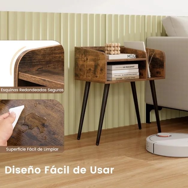 Mesa de cabeceira, Mesa de apoio moderna de meados do século de 2 níveis 50 x 32 x 58 cm Castanha