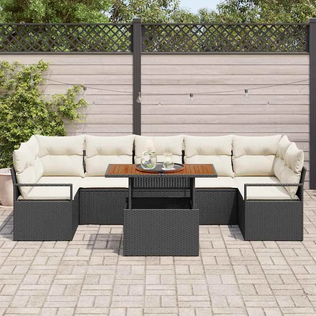 Conjunto de Sofá de Jardim 8 pcs Preto e Creme Grande