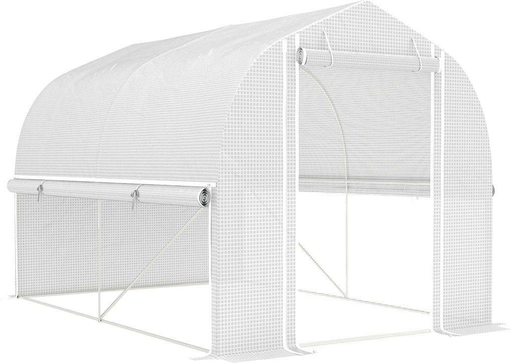 Outsunny Estufa polytunnel 3 x 2 x 2 m com laterais enroláveis, lona plástica resistente aos UV e estrutura de aço, Branco | Aosom Portugal