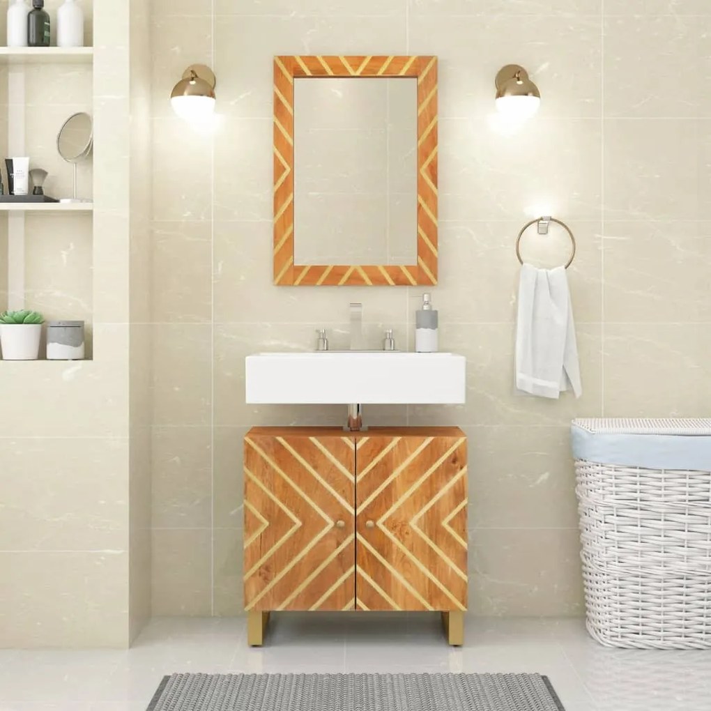 vidaXL Espelho casa de banho 50x70x3cm mangueira maciça/vidro castanho