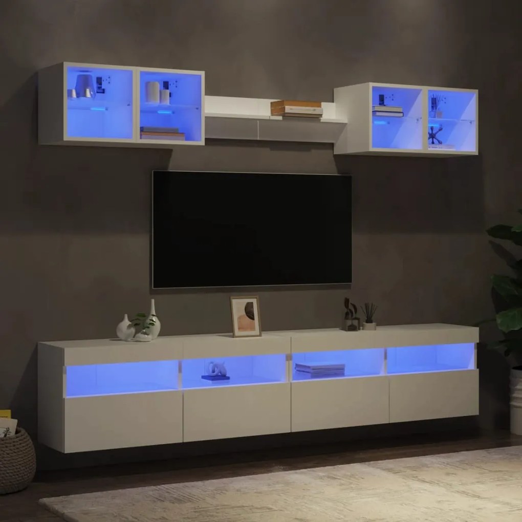 vidaXL 8 pcs conjunto de móveis de parede para TV com luzes LED branco