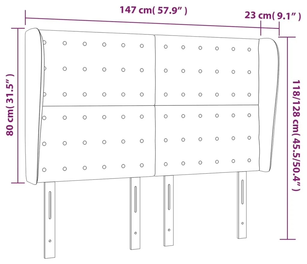 Cabeceira cama c/ abas couro artif. 147x23x118/128 cm cinzento