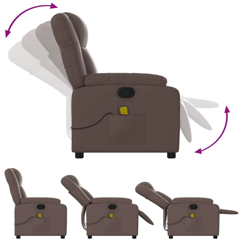 Poltrona de massagens reclinável couro artificial castanho