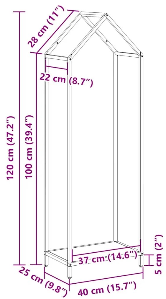 Suporte para lenha 40x25x120 cm aço laminado a frio antracite