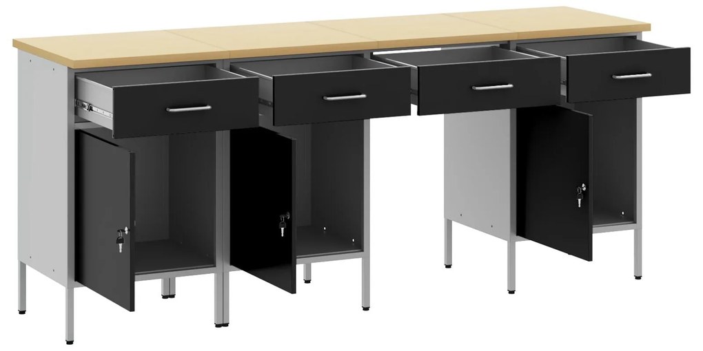 Conjunto de Gabinete e Mesa de Trabalho de 4 Peças vidaXL Preto em Mad