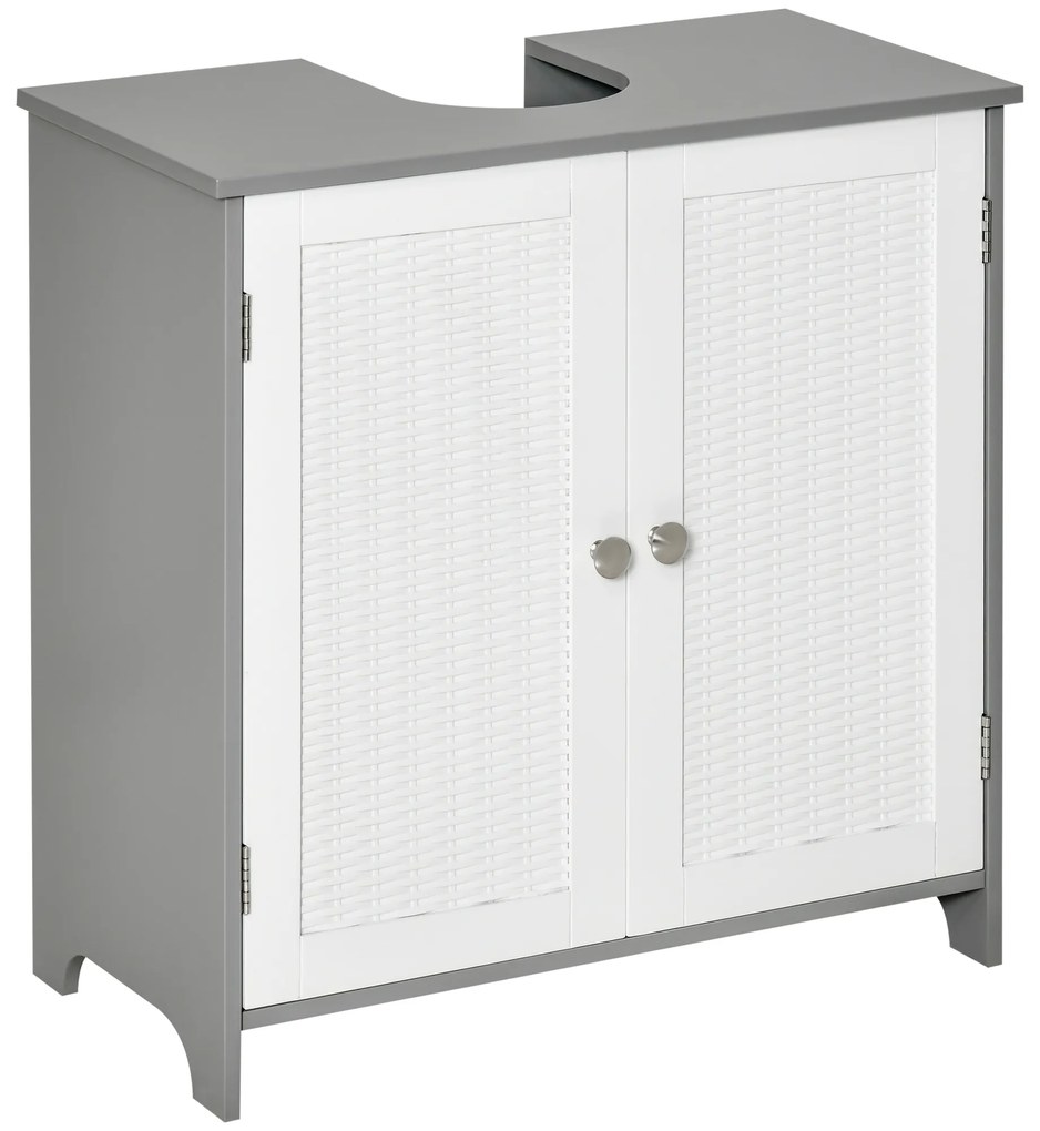 kleankin Móvel para Lavatório Pousar Móvel Casa de Banho de Madeira com 1 Armário 2 Prateleiras Interiores 60x30x60cm Branco e Cinza | Aosom Portugal