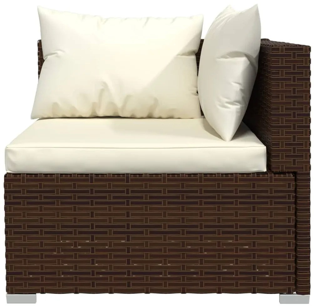 5 pcs conjunto lounge jardim c/ almofadões vime PE castanho