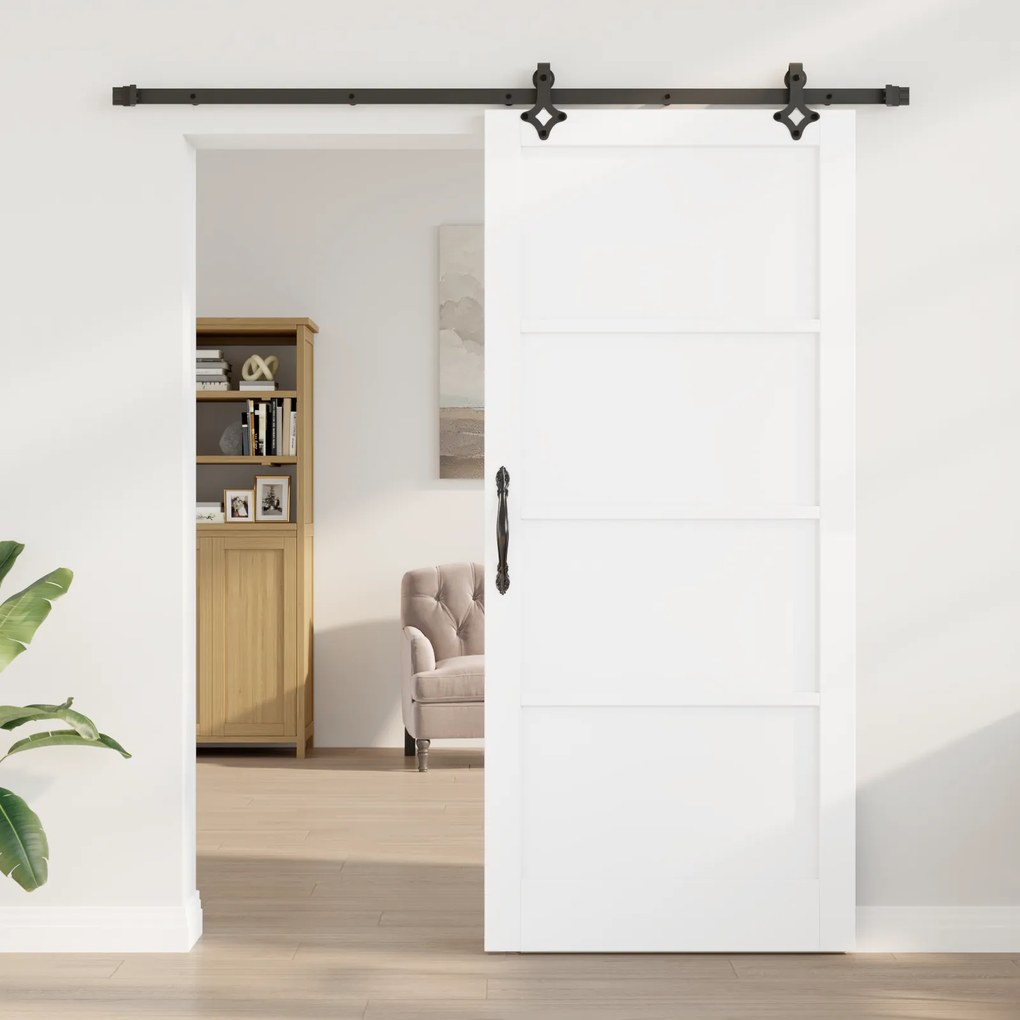 Porta Deslizante vidaXL com Conjunto de Ferragens Branca 93x211 cm Mad