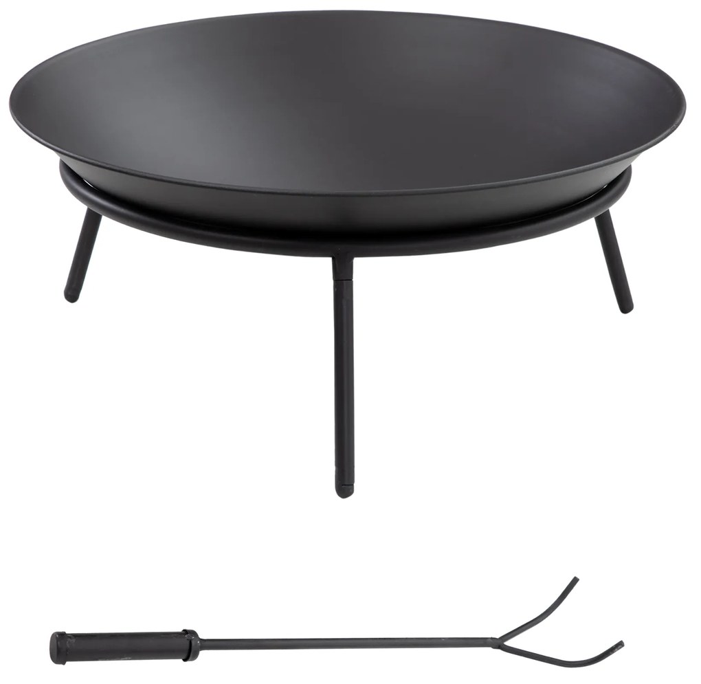Outsunny Braseiro de Exterior Braseiro de Metal com Atiçador para Varanda Campismo Ar Livre Ø47x21 cm Preto
