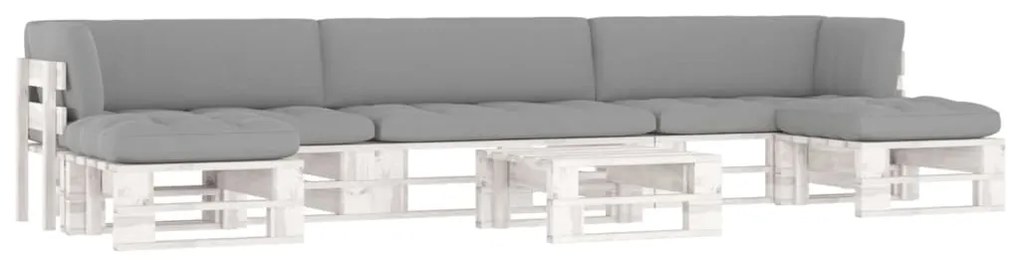 6 pcs conj. lounge paletes + almofadões pinho impregnado branco