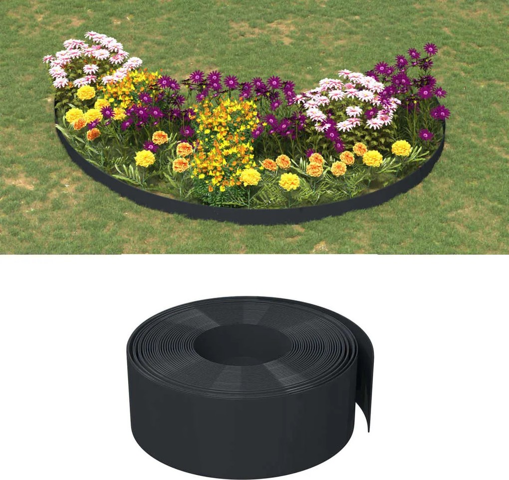 vidaXL Borda de jardim 10 m 20 cm polietileno preto