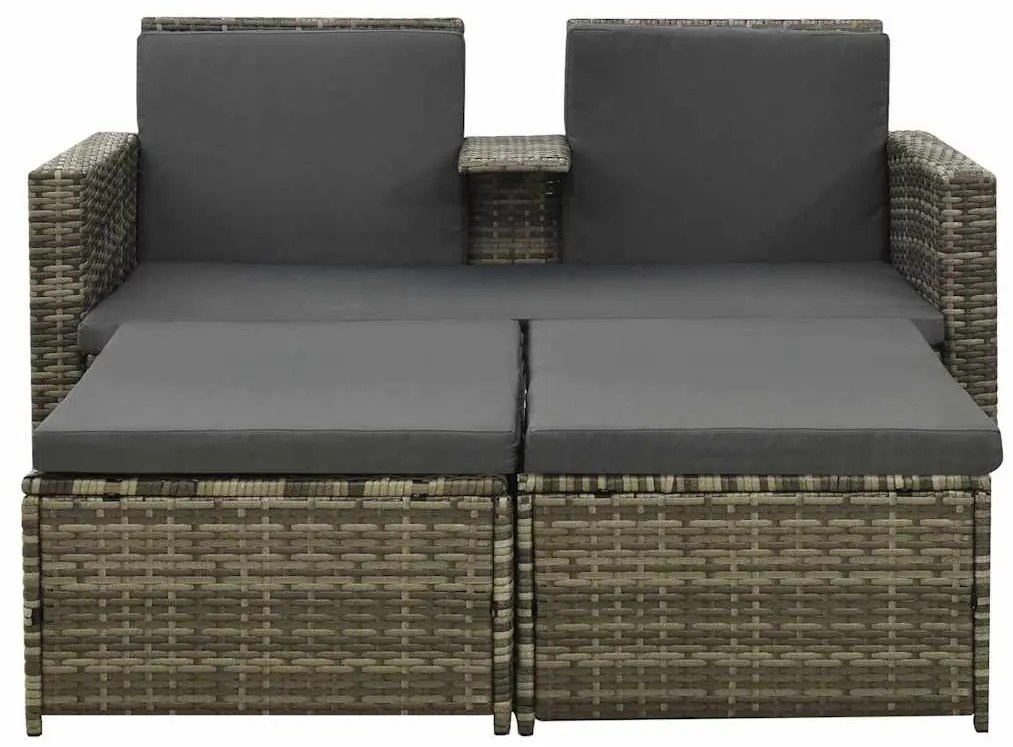 3 pcs conjunto lounge de jardim c/ almofadões vime PE cinzento