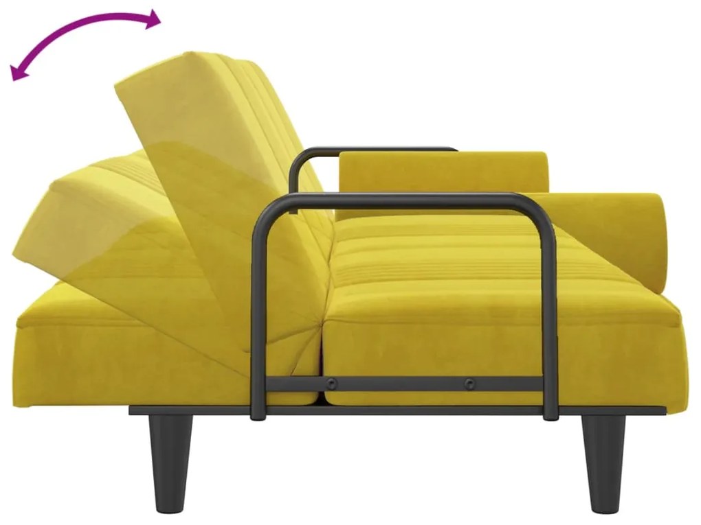 Sofá-cama com apoio de braços veludo amarelo