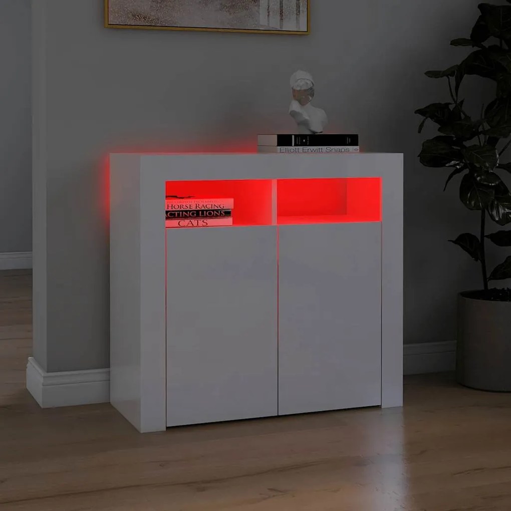Aparador com luzes LED 80x35x75 cm branco brilhante