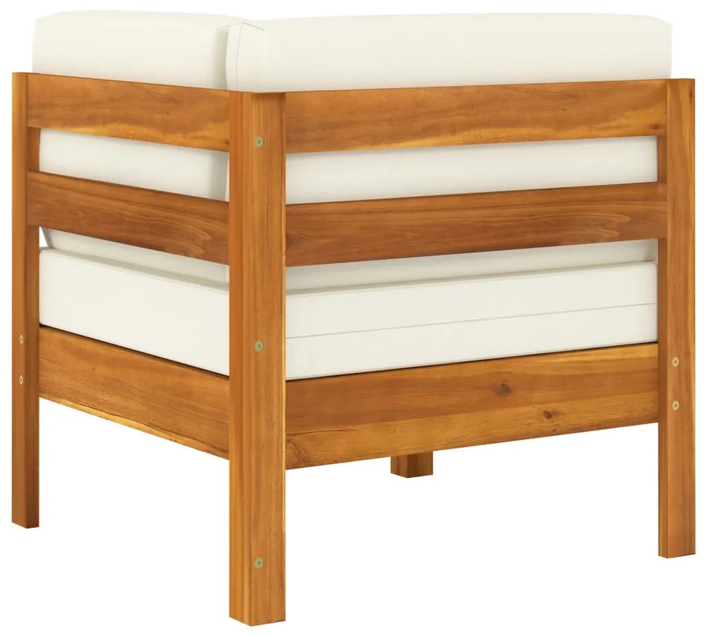 2 pcs conj. lounge de jardim c/ almofadões branco nata acácia