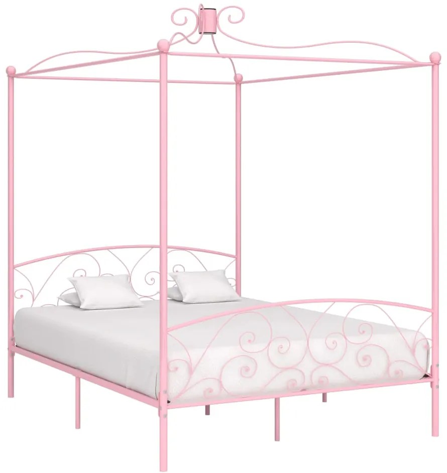 Estrutura de cama com dossel 160x200 cm metal rosa