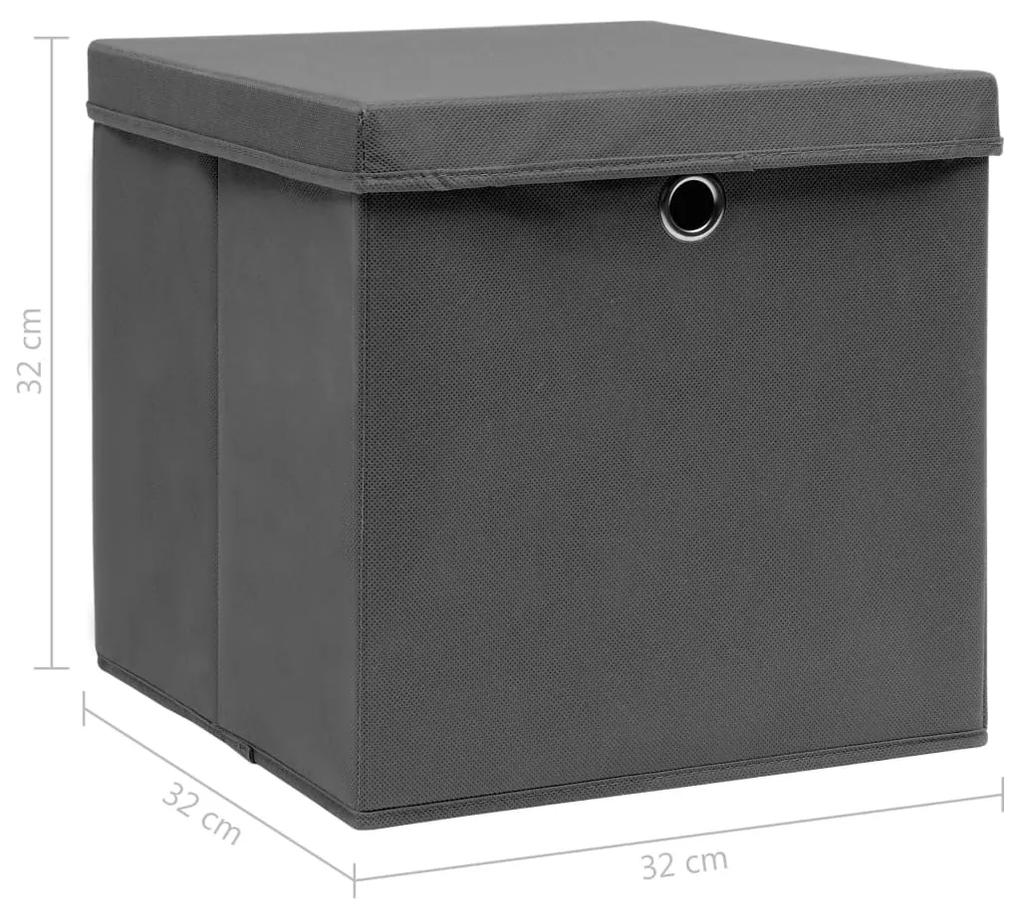 Caixas de arrumação com tampas 4 pcs 32x32x32 cm tecido cinza