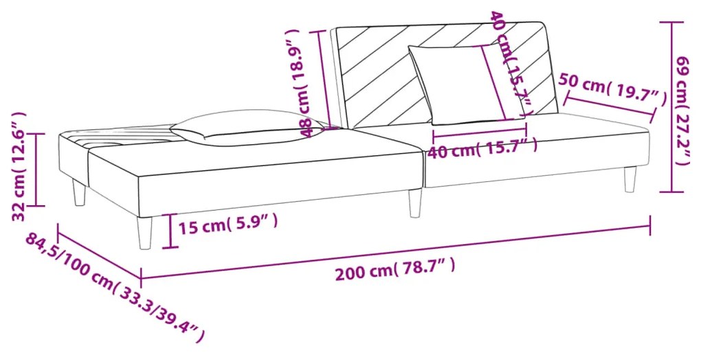 Sofá-cama 2 lugares com duas almofadas tecido cinzento-escuro