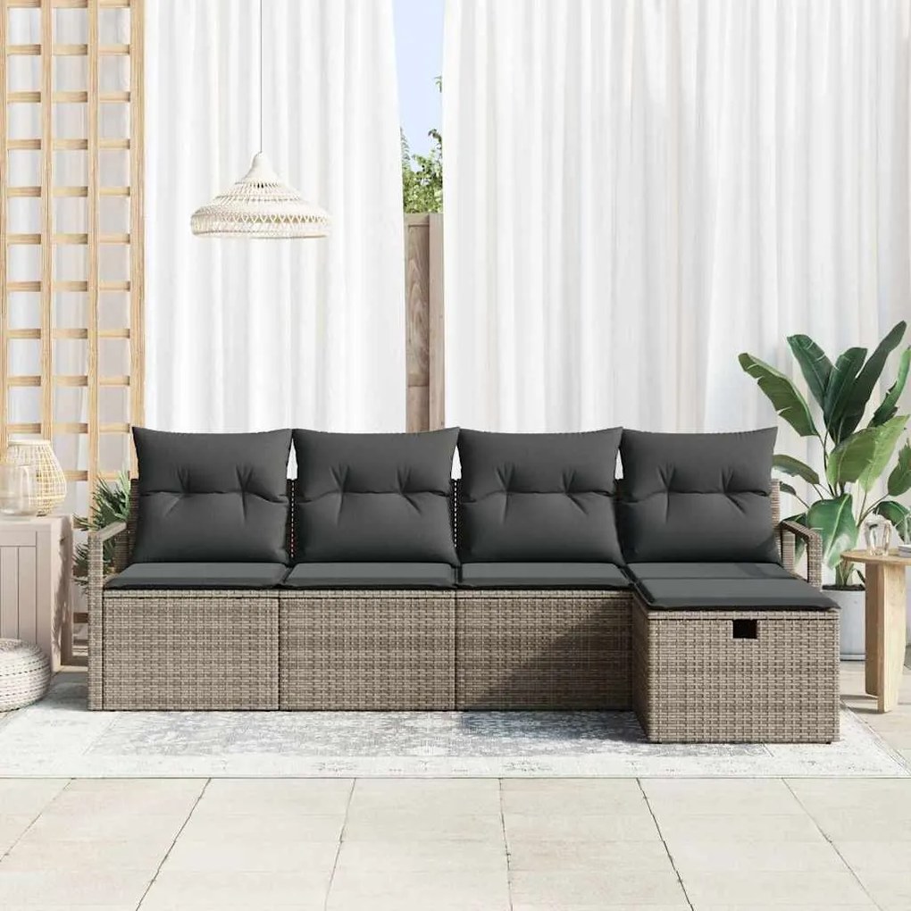 Conjunto de Sofá de Jardim 5 Peças com Almofadas Cinza em Rattan Sinté