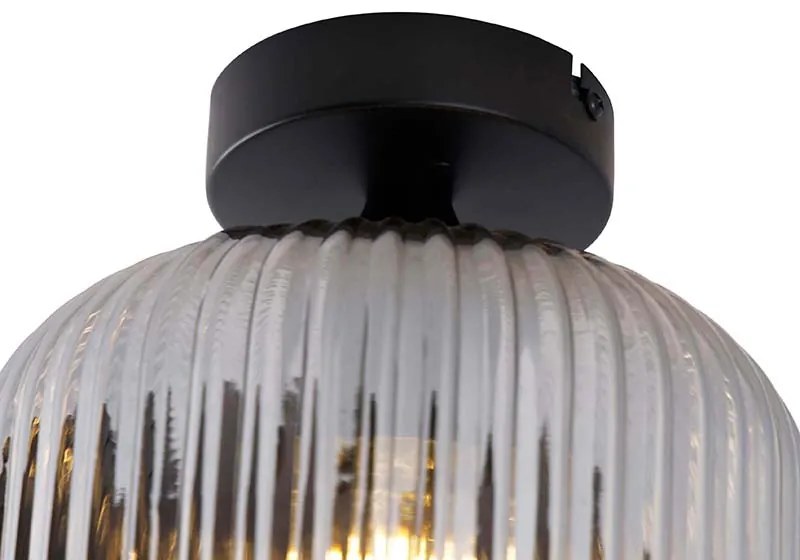 Candeeiro de teto Art Deco preto com vidro fumê - Karel