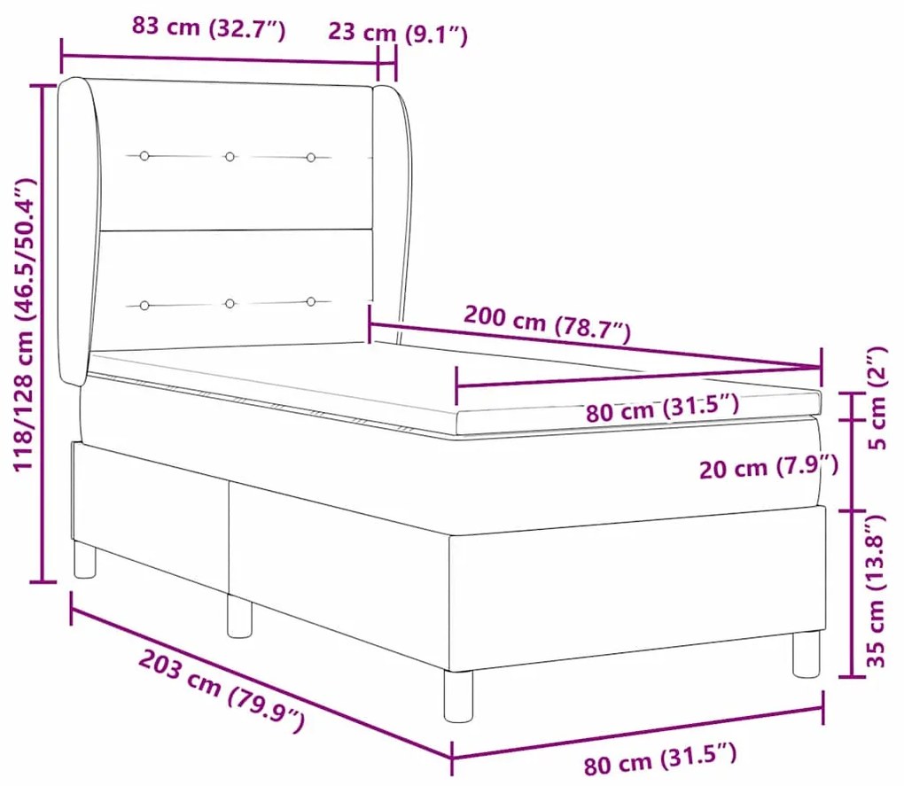 Cama Box com Colchão Cinza Claro 80 x 200 cm, Tecido de Qualidade.