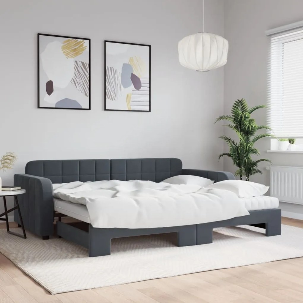 vidaXL Sofá-cama c/ gavetão e colchões 90x190cm veludo cinzento-escuro