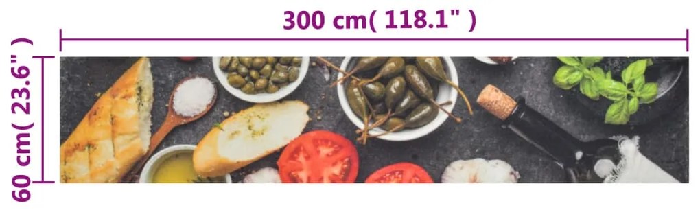 Tapete de cozinha lavável 60x300 cm veludo padrão vinho/jantar