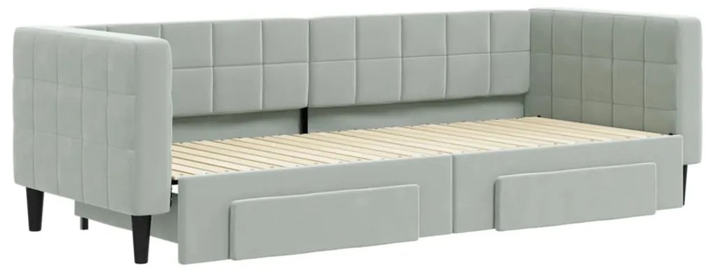 Sofá-cama c/ gavetão e gavetas 80x200 cm veludo cinzento-claro