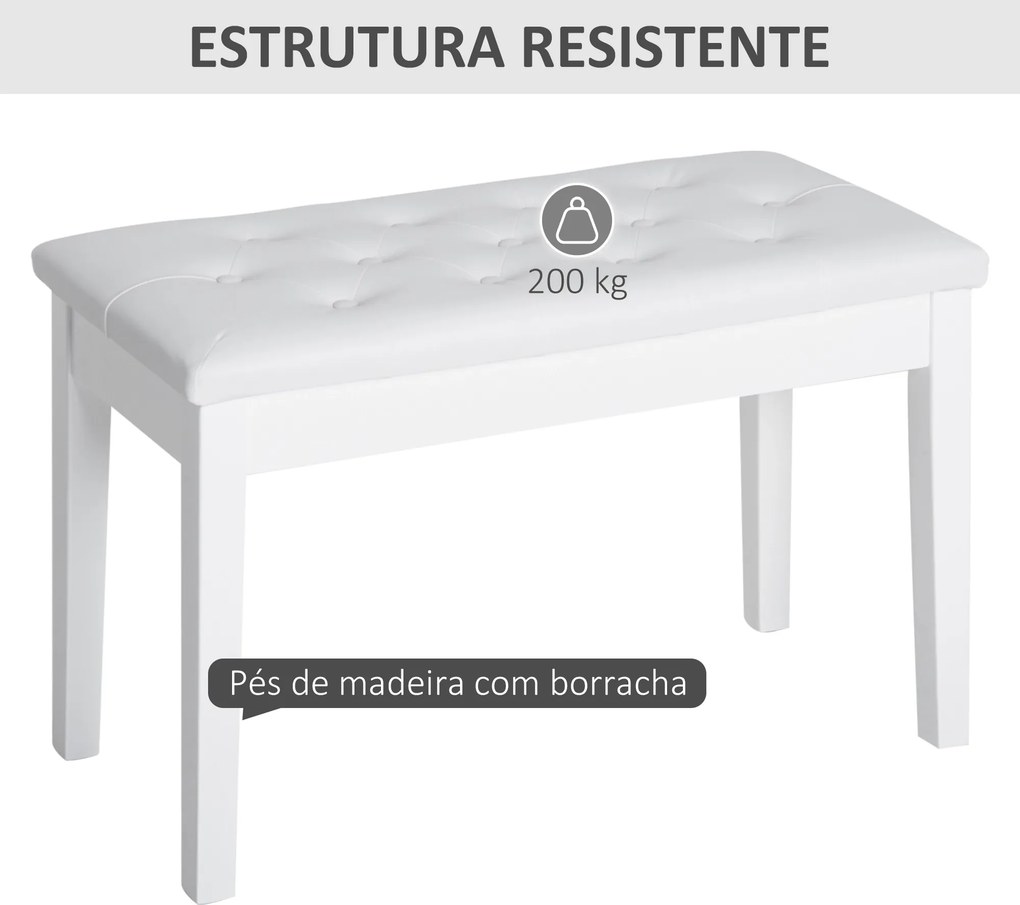 Banco para Piano com Espaço de Armazenamento Assento de Couro Sintético Acolchoado 76x36x50 cm Branco