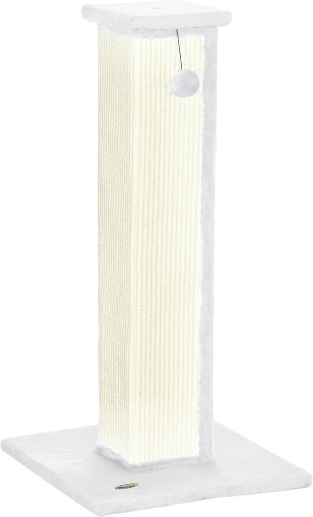 PawHut Poste Arranhador para Gatos 81 cm com Sisal e Bola Suspensa, 41x41x81 cm, Branco | Aosom Portugal